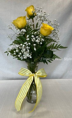 3 Yellow Rose Bud Vase