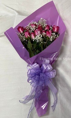 12 Lavender Wrapped Roses