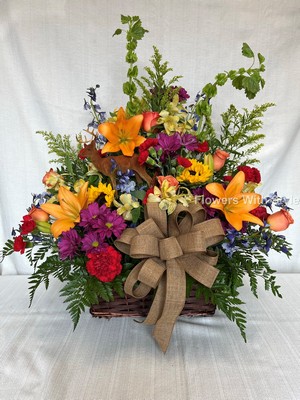 Fresh Flowers/Wicker Basket/Deer